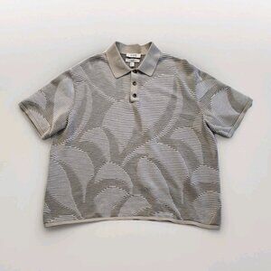COS Cotton Polo Shirt Mens L Marbled Jacquard Leaf SS Relaxed Button Edgy Preppy